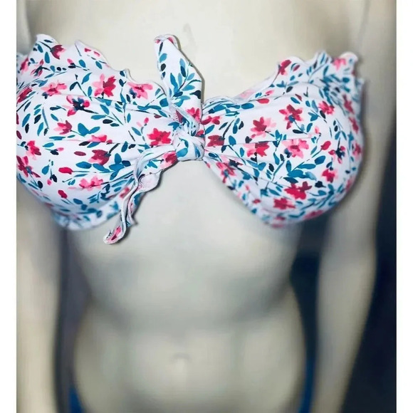 Xhilaration Floral Strapless Bandeau Bikini Top White Red Blue Size M​ - Picture 3 of 5